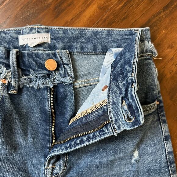 GOOD AMERICAN Skinny Jeans Blue Denim Distressed Fringed Grunge - Picture 7 of 14